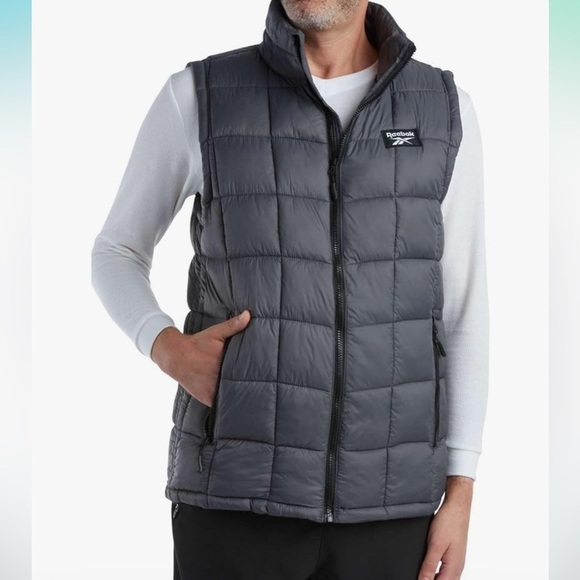 REEBOK MENS QUILTED, INSULATED WINTER PUFFER VEST SLEEVELESS GREY SIZE MEDIUM - Picture 1 of 11